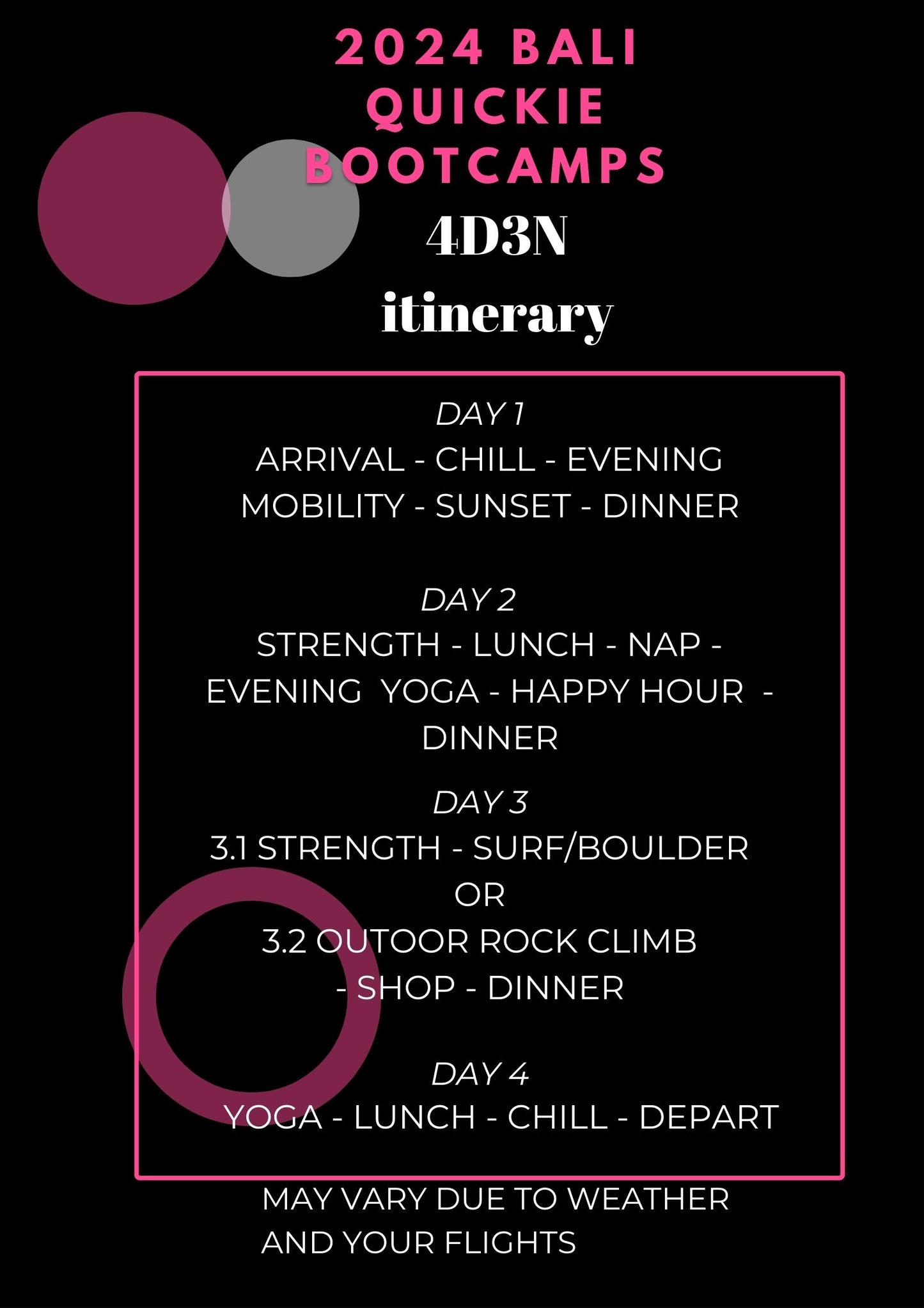 Bali Bootcamp 28 - 31 March and 10 - 13 April 2024