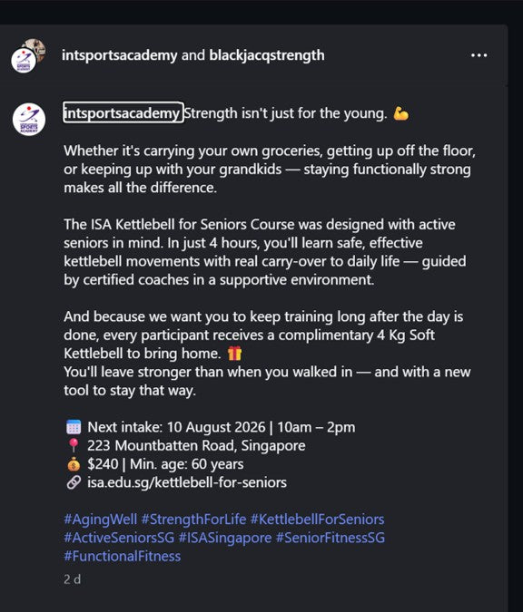 2026 ISA Kettlebell for Seniors Workshop (In partnership with International Sports Academy)